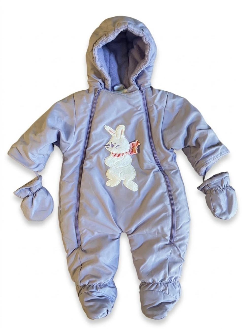 Vintage Okie Dokie Baby Girls Purple Snowsuit Bunting 6-9M Bunny Hooded Mittens